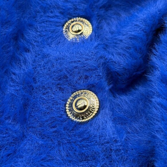 🆕 VERSACE JEANS COUTURE 🧿 NWOT Royal Blue Faux Fur Knit Dress, Buttons - Sz XL - Picture 13 of 16